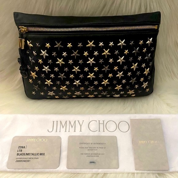 Euc Auth Jimmy Choo Zena Leather Clutch Bag Dust Bag  Auth Card Included